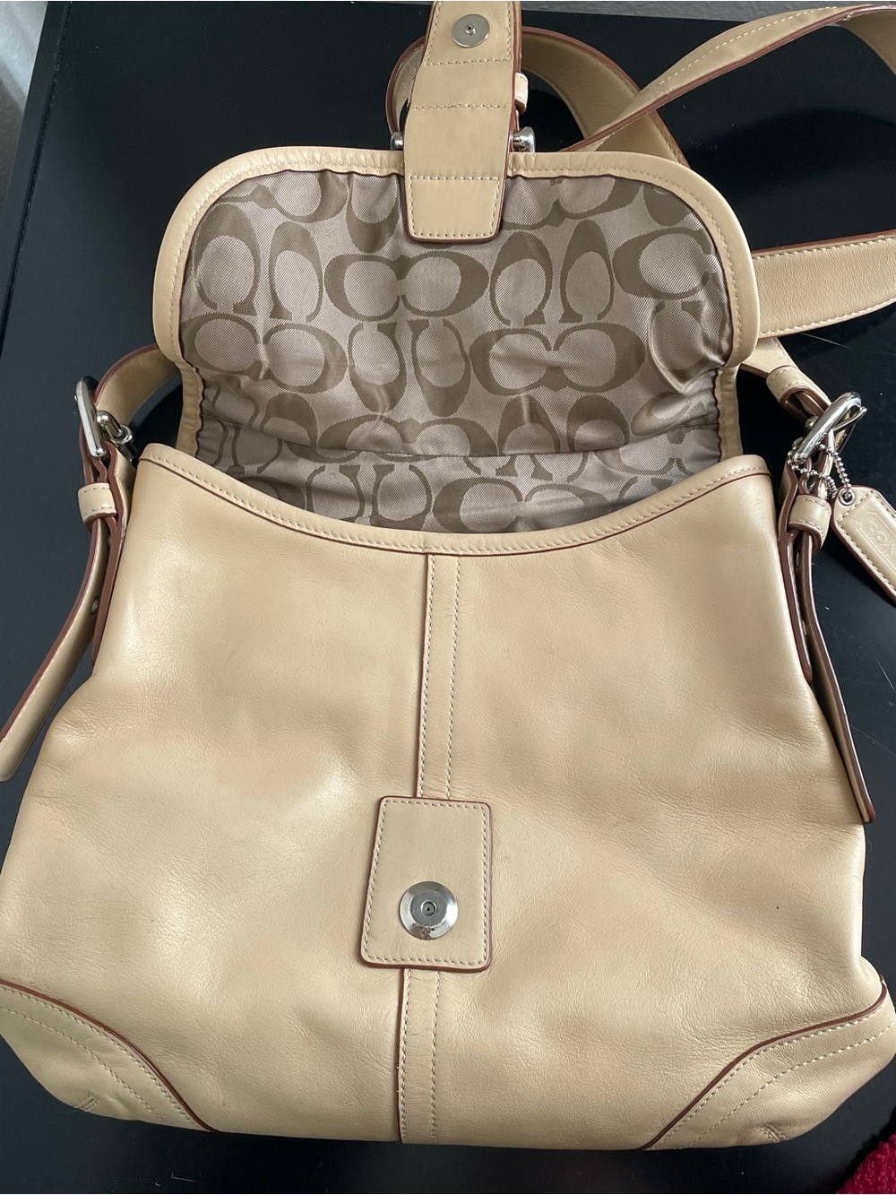Vintage Coach L3Q-9480 Soho Flap Crossbody Shoulder Bag Leather Camel Beige - Picture 9 of 15